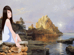 chiều nhạt nắng bên biển, lá vàng rơi, nai bên bờ suối