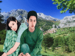 đôi uyên ương và cảnh núi thác sông