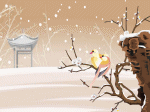 cô gái bên đình trong mưa tuyết