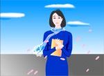 cô gái áo xanh ôm sách đi dạo thành phố